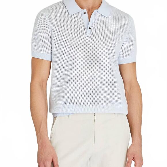 NEW CLUB MONACO textured knit polo shirt in light blue
